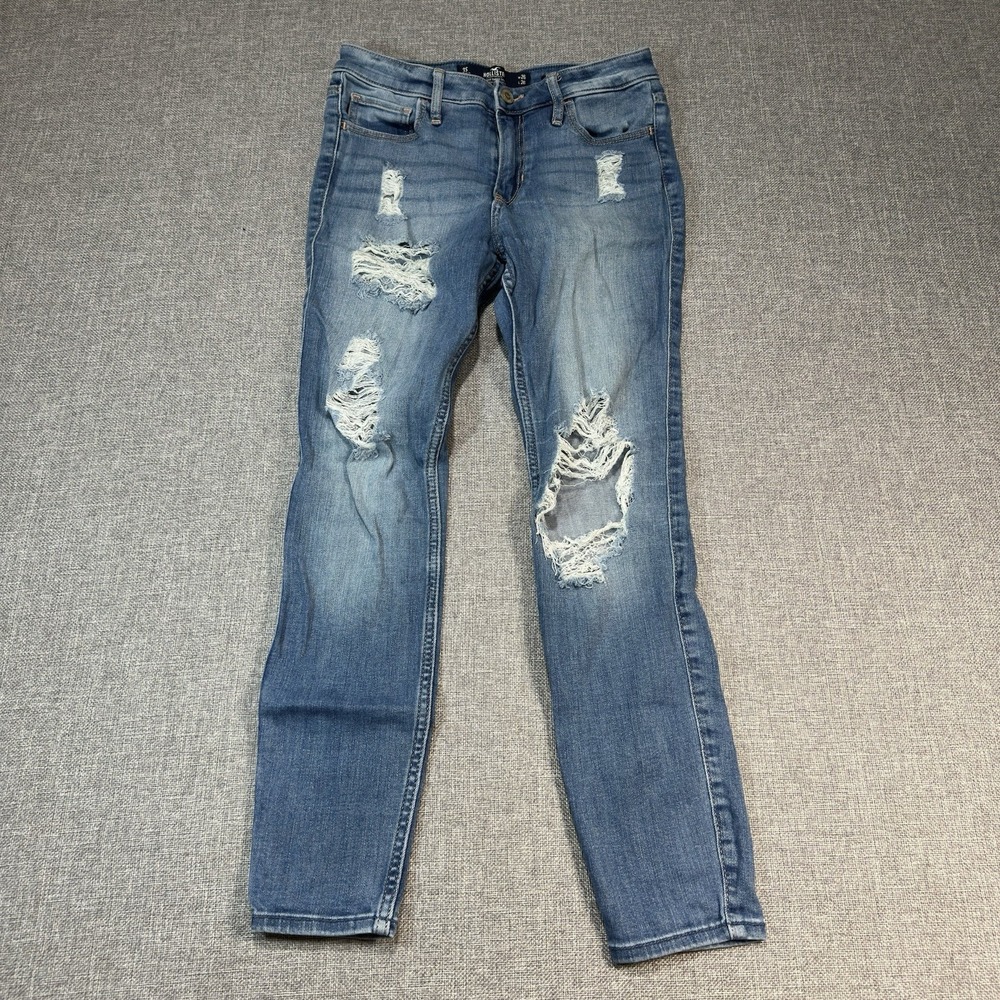 Hollister Womens Mid-Rise Jean Super Skinny Stretch Blue Jeans Waist Size 26